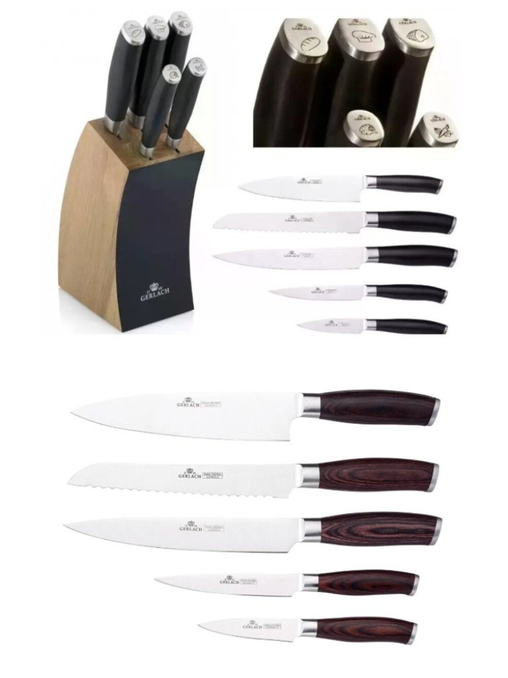 Gerlach sealed in box Deco 6-Piece Knife Set with Wooden Block